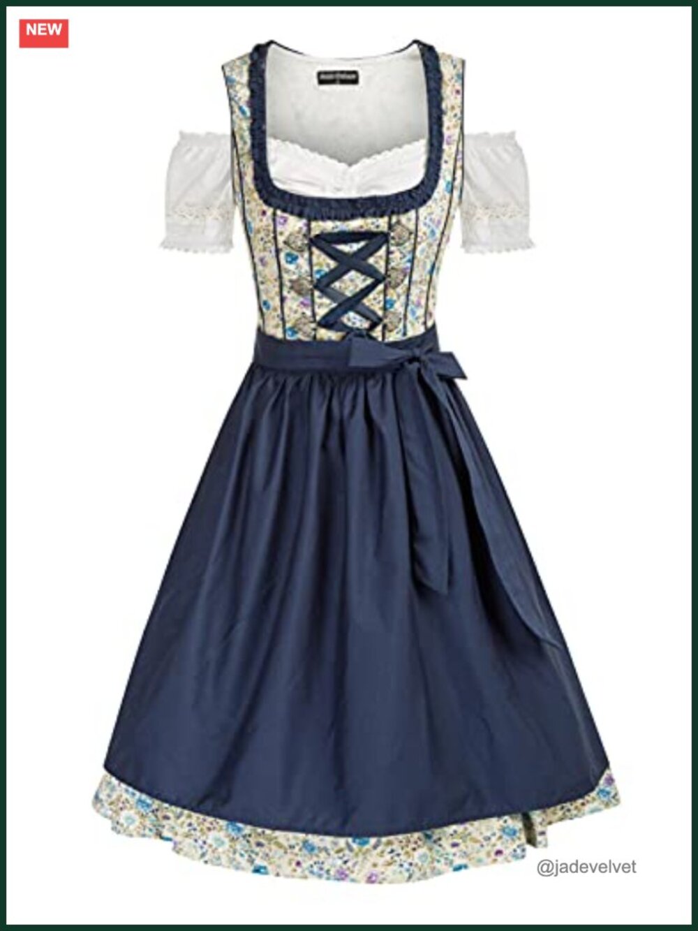 German Dirndl 3 Piece Set A-Line Dress Top Apron Oktoberfest Costume Cotton